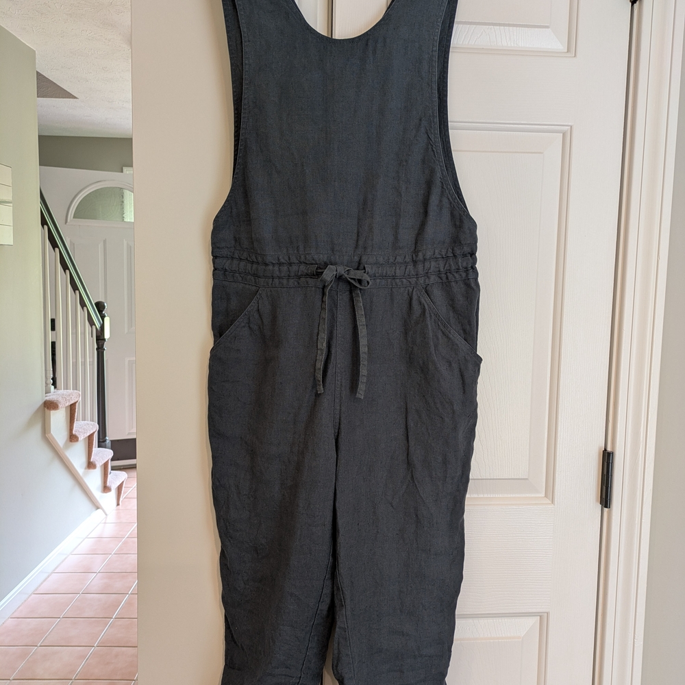 Not Perfect Linen Cropped Jumpsuit: Size Small